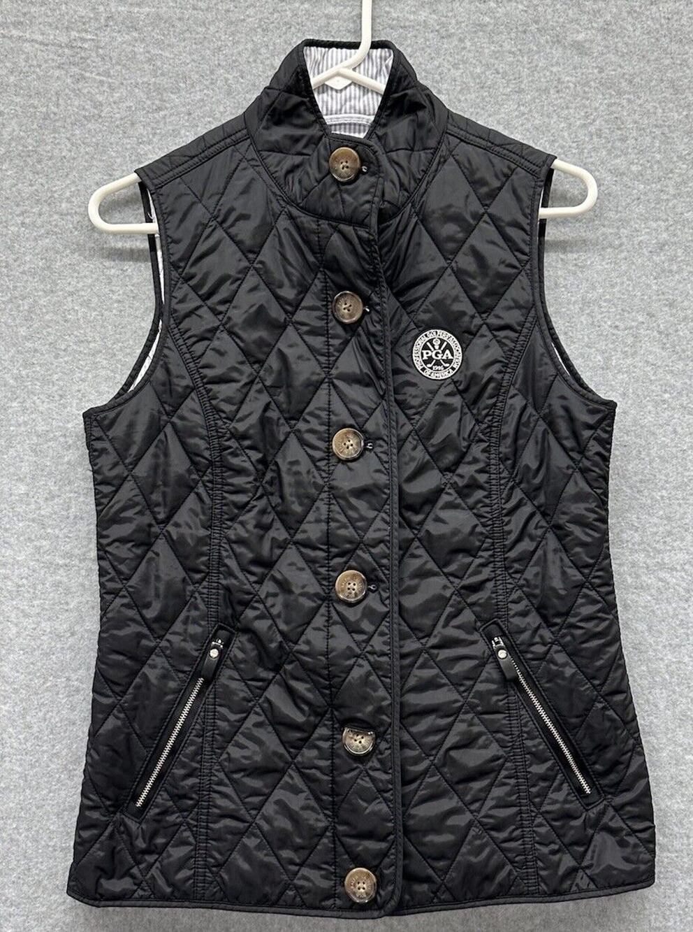 POLO RALPH LAUREN Vest Womens Medium Pga Golf Jacket Quilted Logo Button Full Zi